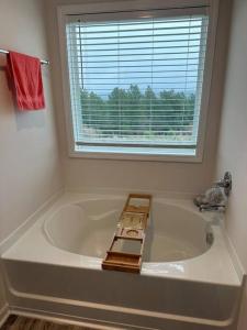 a bath tub in a bathroom with a window at Tranquil Graniteville Hideaway- Greater CSRA Area in Aiken