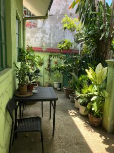 un patio con una mesa y un montón de plantas en Quiet Garden Home, en Molino