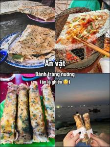 un collage di quattro foto di cibo e una foto di un panino di Homestay Đảo Phú Quý-White Sand House a Cu Lao Thu