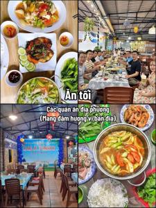 un collage di foto di un ristorante con cibo di Homestay Đảo Phú Quý-White Sand House a Cu Lao Thu