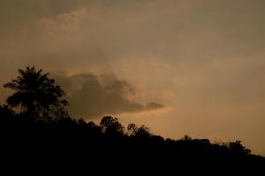 a silhouette of a tree on a hill at sunset at Mountain view home stay in Mirigama