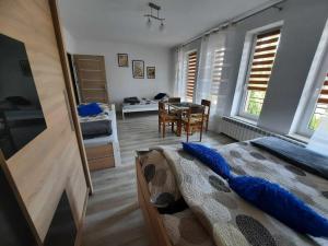 1 dormitorio con 1 cama y comedor en Noclegi Janina Surmacz, en Zwierzyniec