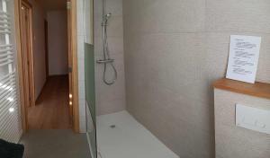 una ducha con puerta de cristal en un baño en Chez Laure - Gîte 4 personnes, près de Durbuy, en Durbuy 31 fotos más