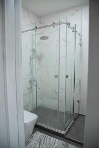 una ducha de cristal en un baño con inodoro en 2BR Tashkent City Fountain view, en Tashkent 32 fotos más