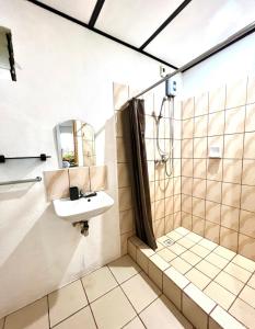 a bathroom with a sink and a shower at Green Garden Beach Resort, Sipalay in Sipalay
