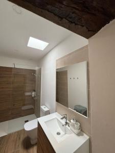 a bathroom with a sink and a toilet and a mirror at House from 1900 carefully restored in Santa Cruz de Tenerife