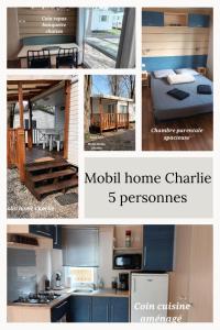 a collage of pictures of a kitchen and a house at Mobil Home proche EUROPA PARK/RULANTICA in Boofzheim
