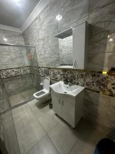 y baño con lavabo y aseo. en Ada apart motel, en Marmara