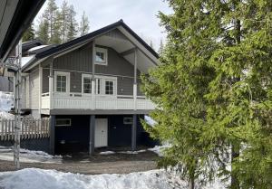 a house in the snow with a tree at Villa IRIS 3, Himos in Jämsä