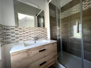 ein Badezimmer mit Waschbecken und Dusche in der Unterkunft V2 Studio Proche Disney Village Nature in Villiers-sur-Morin