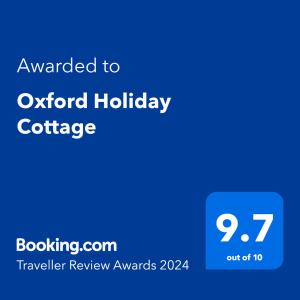 Et logo, certifikat, skilt eller en pris der bliver vist frem på Oxford Holiday Cottage