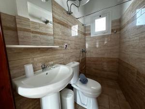 a bathroom with a sink and a toilet at Skiathos Hills Studios in Skiathos