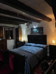 - une chambre avec un lit et une couette bleue dans l'établissement Casa Luisa, à Schio