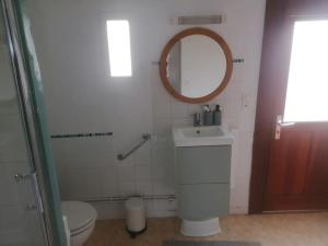 a bathroom with a toilet and a sink and a mirror at Maison entre ville et campagne in Amilly +5 photos