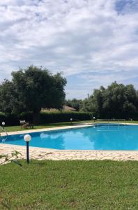 a large blue swimming pool in the grass at Simple Pleasure Verde Blu App in Barbati