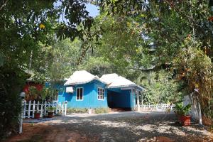 een blauw huis midden in een tuin bij Noble Homestay in Munnar
