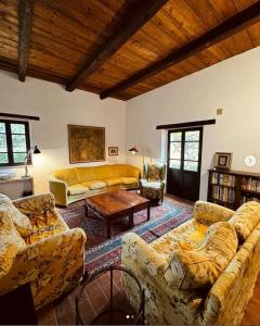 een woonkamer met banken en een tafel bij Maridiana Alpaca Country House in Umbertide