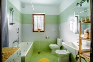 een badkamer met een toilet, een bad en een wastafel bij Appartement in Kapelica, Istria County mit Privatem Pool in Labin