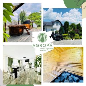 a collage of pictures of a house with a hot tub at Agropa Garden in Bistriţa