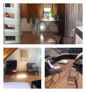 2 immagini di un soggiorno e di una camera da letto di ROOFTOP with stunning views a Zurigo