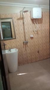 bagno con lavandino e specchio a parete di BM. Beach hotel at Nansio, Ukerewe island a Hamukoko