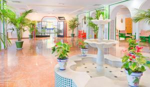a lobby with potted plants in a building at Globales Pueblo Andaluz in Marbella
