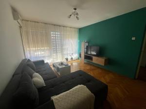 een woonkamer met een bank en een televisie bij Stan na dan in Šid