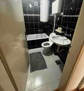 een kleine badkamer met toilet en wastafel bij Stan na dan in Šid