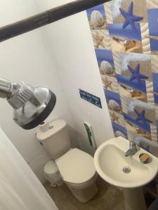 La salle de bains est pourvue de toilettes et d'un lavabo. dans l'établissement Taida Hostel Rincon del Mar, à Rincón