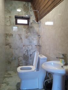 a bathroom with a toilet and a sink at Mountain Breeze in Qırızdǝhnǝ