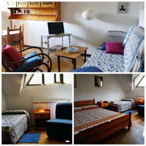 Zimmer mit 2 Betten und einem Tisch mit einem Laptop in der Unterkunft Studio für 4 Personen  1 Kind ca 50 qm in Borzonasca, Ligurien Provinz Genua in Borzonasca