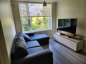 a living room with a couch and a flat screen tv at Cómodo y acogedor departamento in Osorno