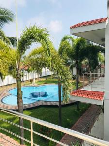 - une piscine dans une cour avec des palmiers dans l'établissement Sunstar Nilaveli, à Trincomalee