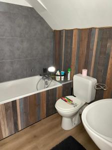 uma casa de banho com um WC e uma banheira em Chez Mag em Lille