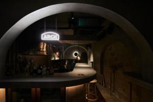 a dark room with a bar with a sign on it at ARCH - Vacation STAY 78045v in Tokyo