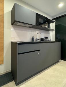 cocina con encimera con fregadero en Business Appartment by Tinschert, en Schwertberg