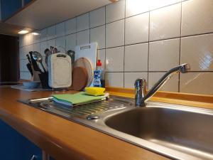 a kitchen counter with a sink and a counter top at Ferienwohnung Pünter in Surwold