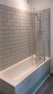 a bathroom with a shower and a bath tub at Chapter Farm Cottages in Canterbury