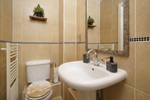 a bathroom with a sink and a toilet and a mirror at St George Wharf in London