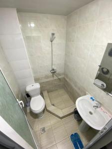 y baño con aseo y lavamanos. en Family Hotel, en Samarkand