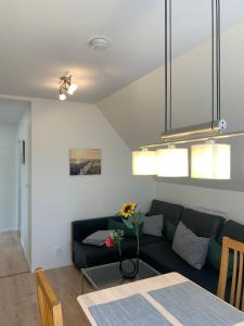a living room with a couch and a table at Haus Ostwind - Wohnung 2 in Dahme