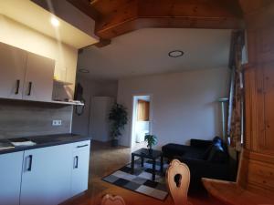 a kitchen and a living room with a couch at Egerbach Appartements in Schwoich