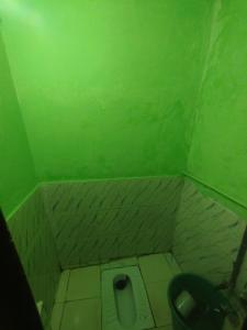 a small bathroom with a toilet in a green room at Rajwan peradise tents in Kedārnāth