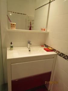 a bathroom with a sink and a mirror at Galinat in Culmont
