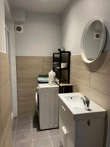 y baño con lavabo y espejo. en Immeuble La DOA proche CHU en Saint-Priest-en-Jarez