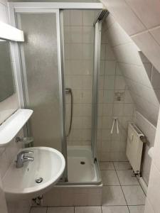 a bathroom with a shower and a sink at AM RATSHOF in Halle an der Saale