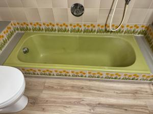 La salle de bains est pourvue d'une baignoire verte et de toilettes. dans l'établissement Art Villa del Poggio, à Capoterra