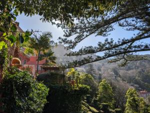 vistas a un jardín con árboles y edificios en Casa Do Carmo - Castle Views!, en Sintra