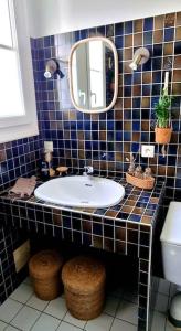 a bathroom with a sink and a mirror at Appartement proche de l'aéroport de Nantes in Saint-Aignan-Grand-Lieu