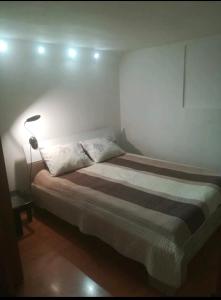 a bedroom with a bed with a light on it at Apartman Oaza Olja in Belgrade